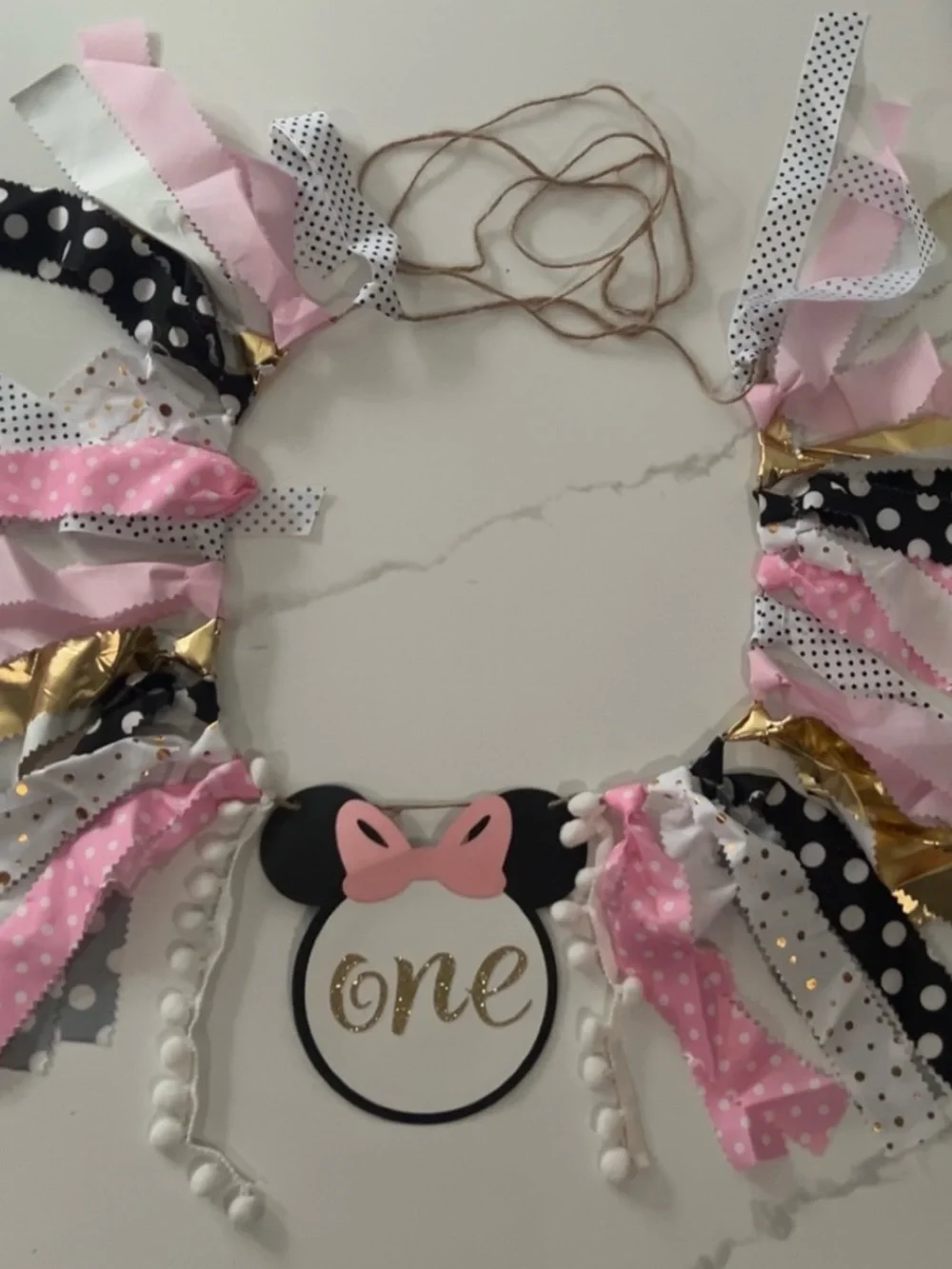 Pink, Black & Gold 'One' First Birthday Party Garland